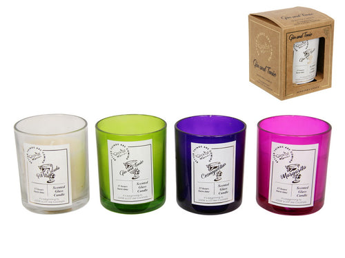 4 COCKTAIL FLAVOURED CANDLES- MARGARITA MADNESS, GORGEOUS GIN AND TONIC, PARTY PINA COLADA, CHATTY COSMOPOLITAN 9CM