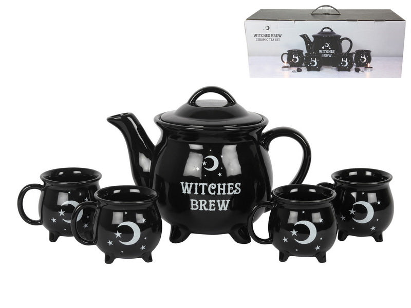 WITCHES BREW CERAMIC TEA SET- 4 MUGS + 1 TEAPOT (GIFT BOX)