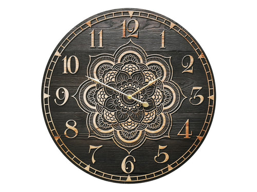 58CM BLACK AND BROWN MANDALA CLOCK