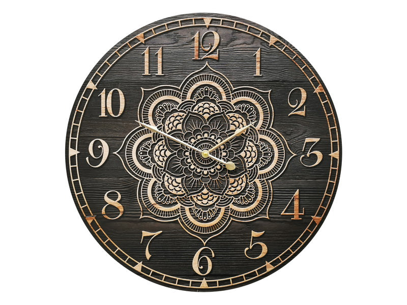 58CM BLACK AND BROWN MANDALA CLOCK